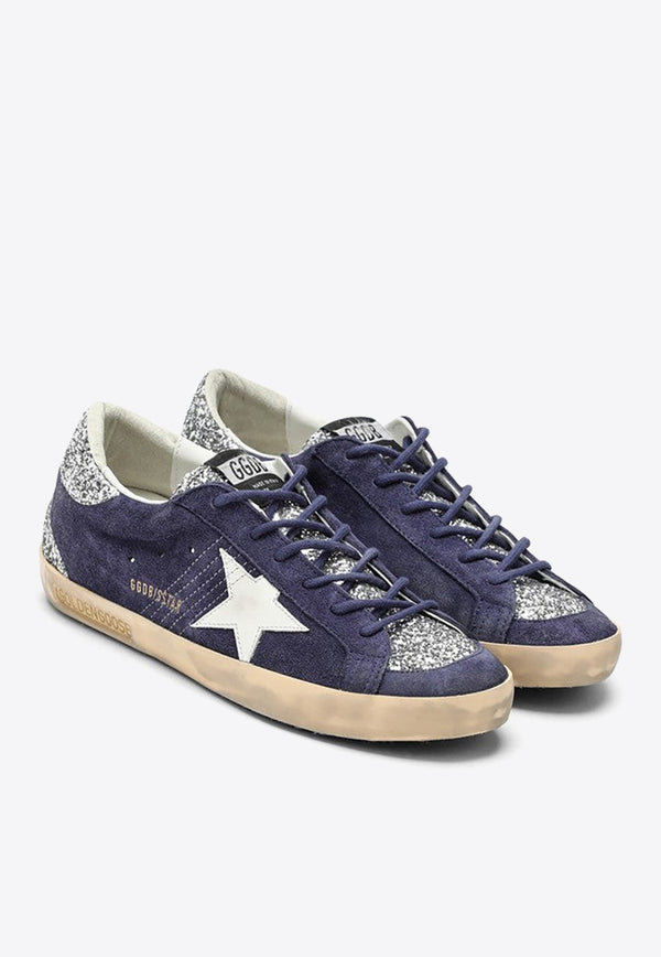 Super-Star Suede Sneakers with Glittered Heel