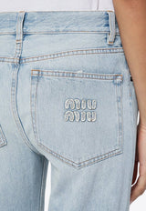 Logo Embroidered Washed Jeans