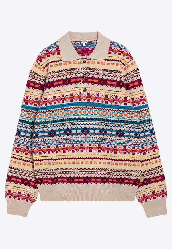 Wool Jacquard Polo Sweater