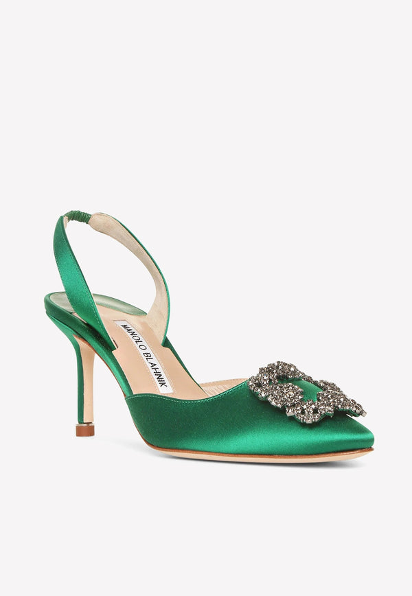 Hangisli 70 Crystal Buckle Slingback Pumps in Satin