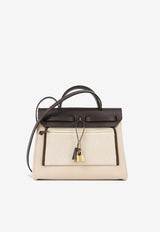 Herbag 31 in Beige Quadrille Toile and Ebene Hunter Leather with Gold Hardware