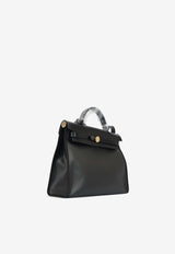 Herbag 31 in Noir Berline Toile and Hunter Leather with Gold Hardware