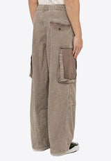 Washed-Effect Drawstring Cargo Pants