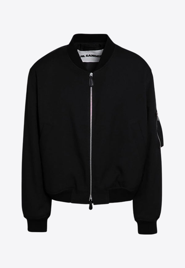 Zip-Up Gabardine Bomber Jacket