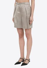 Pleat-Front Satin Shorts