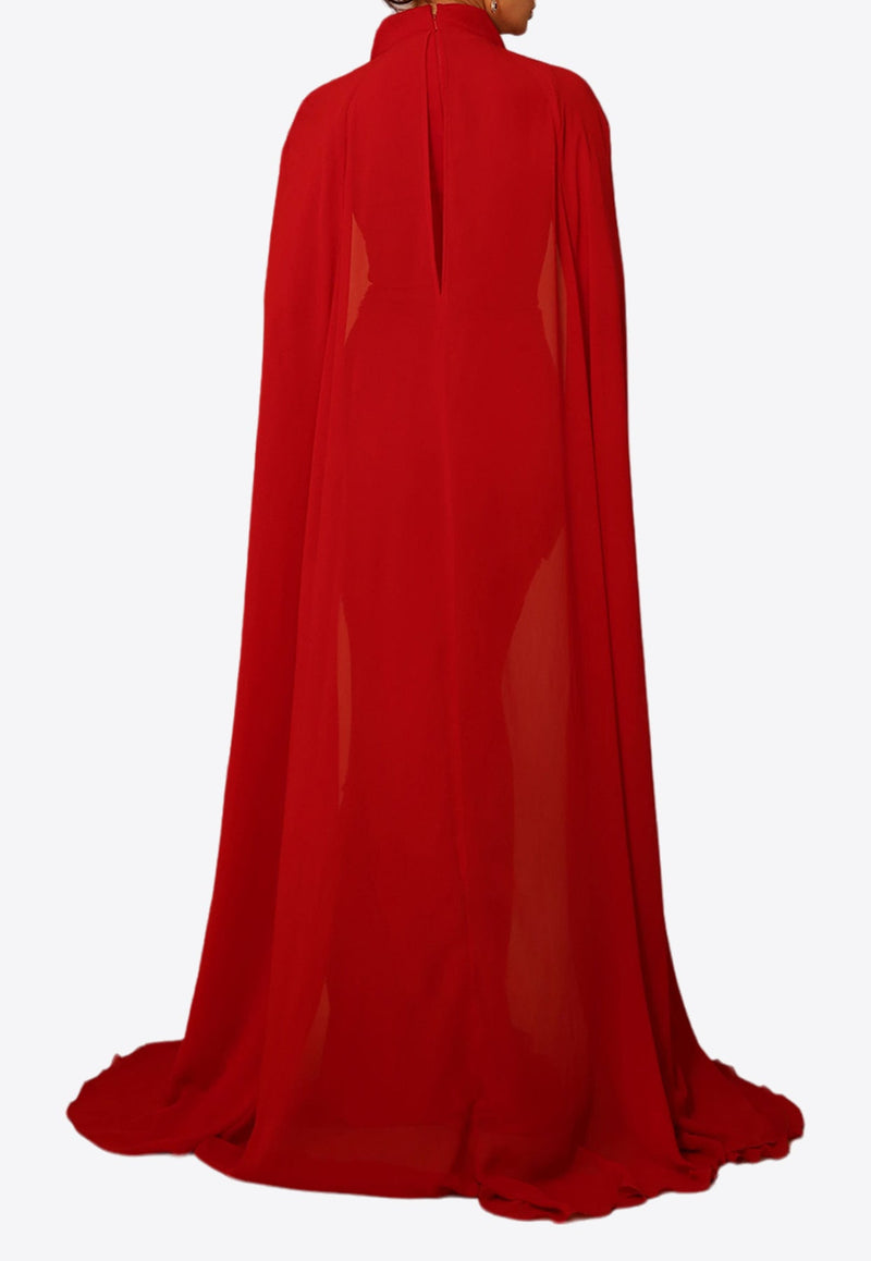 Embellished Chiffon Cape Gown