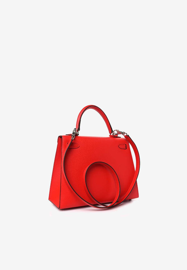 Kelly 25 Sellier Verso in Rouge De Coeur and Rouge Grenat Epsom Leather with Palladium Hardware