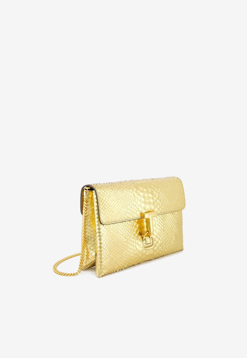 Snakeskin-Effect T-Logo Shoulder Bag