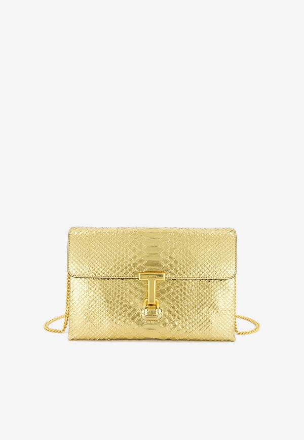 Snakeskin-Effect T-Logo Shoulder Bag