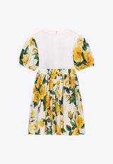 Girls Rose Print Logo Dress