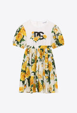 Girls Rose Print Logo Dress