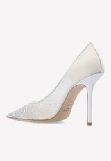 Love 100 Crystal-Embellished Mesh Pumps