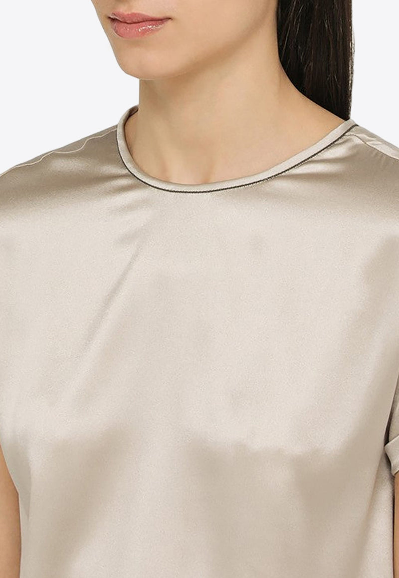 Short-Sleeved Silk Satin Top