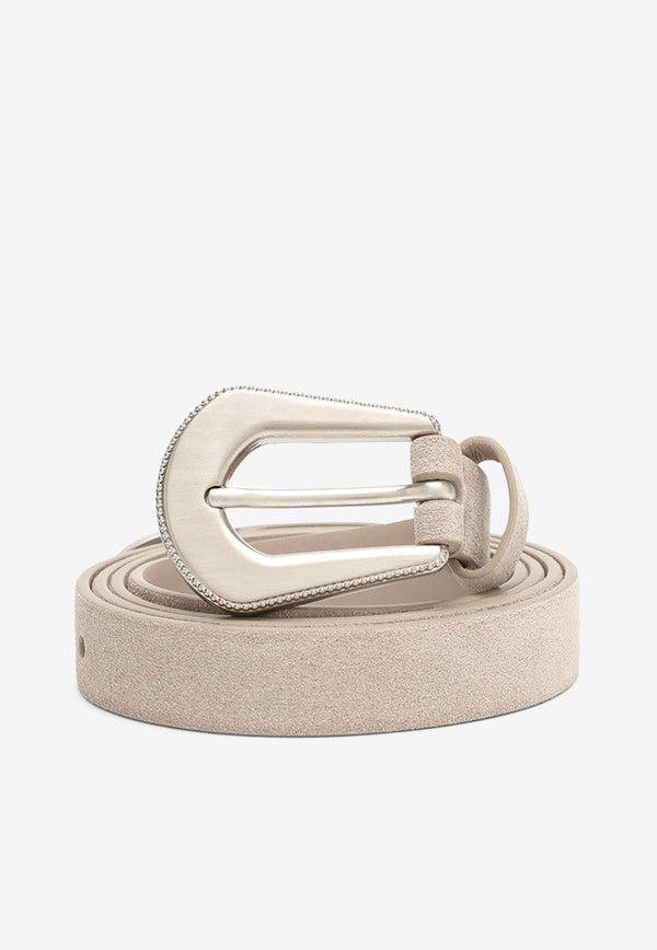 Suede Belt with Embellished Geometric Buckle