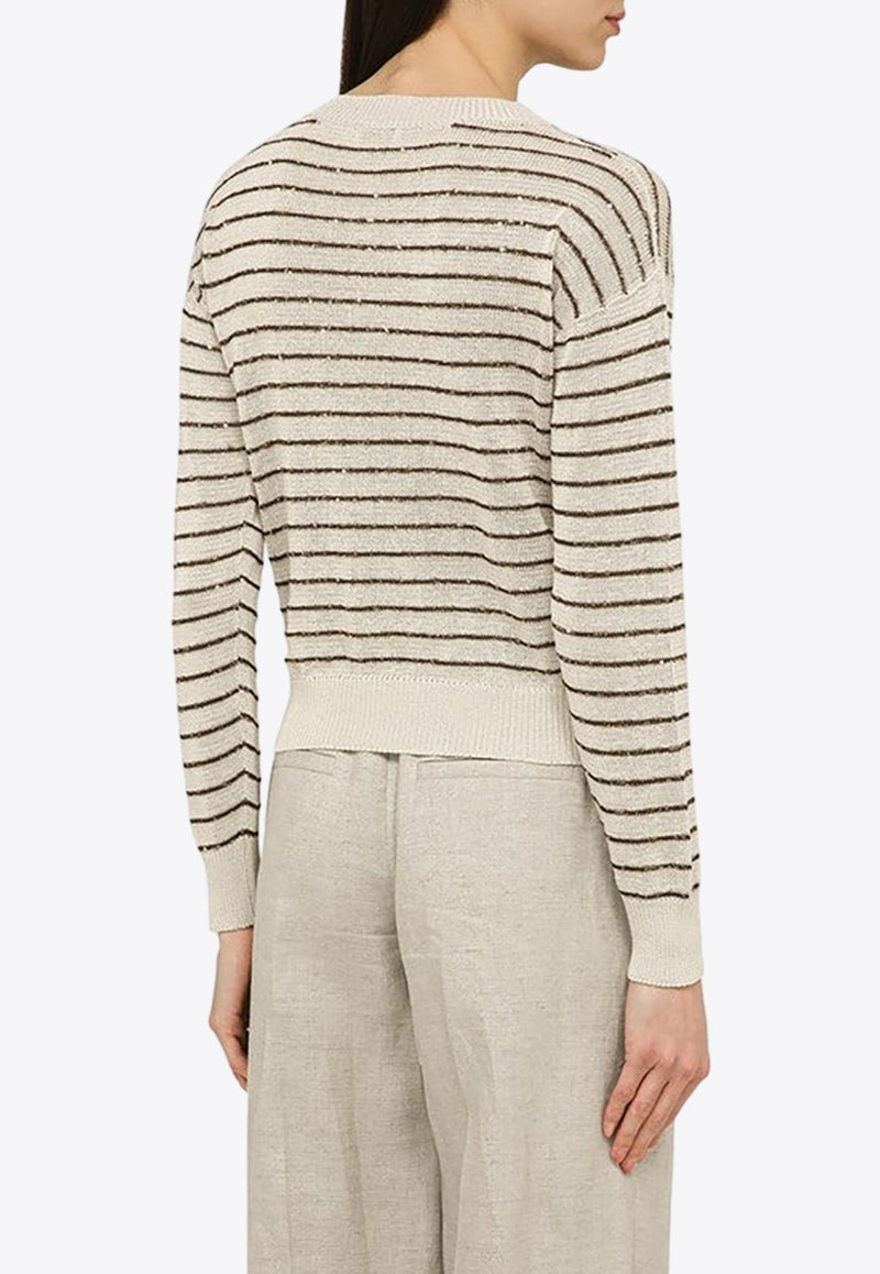 Crewneck Sweater with Sequin Stripes