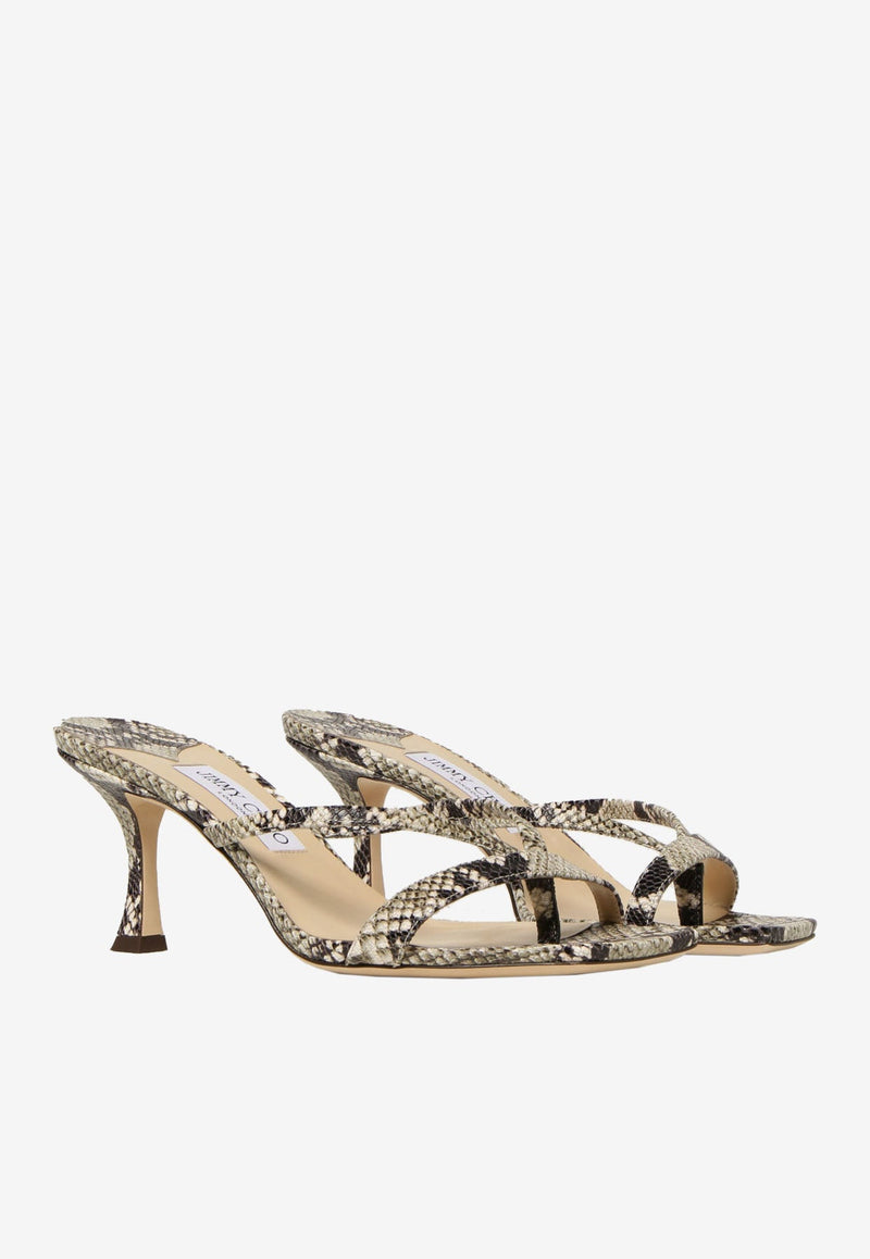 Maelie 70 Thong Mules in Python Print Leather