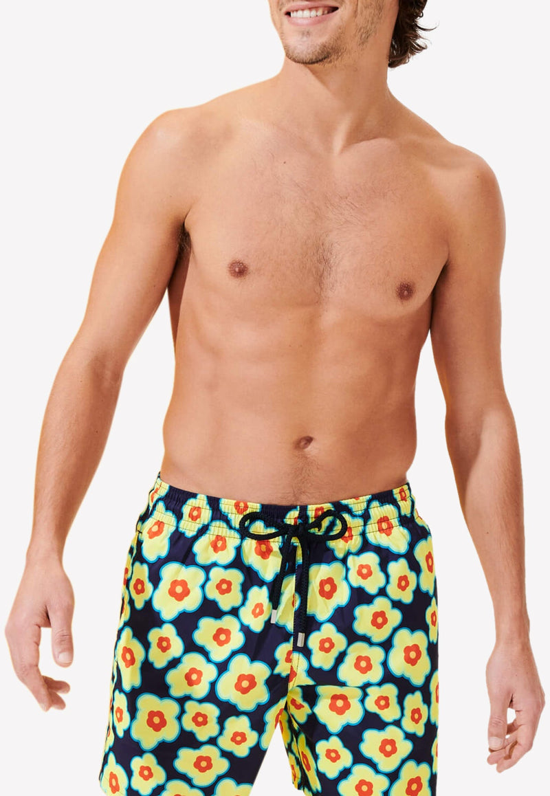 Mahina 1981 Flower Turtles Print Nylon Swim Shorts