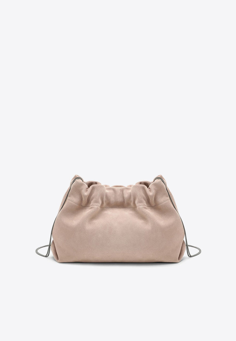 Embossed Logo Suede Clutch