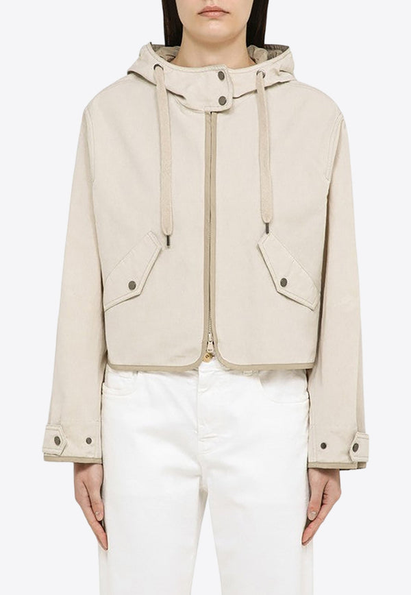 Monili Embellished Zip-Up Jacket with Hood