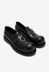 Metal Ring Leather Loafers