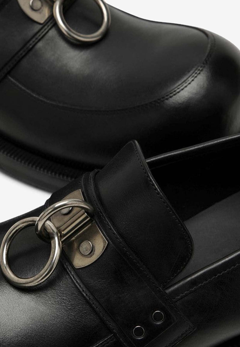 Metal Ring Leather Loafers