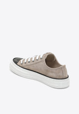 Suede Low-Top Sneakers with Monili Toe