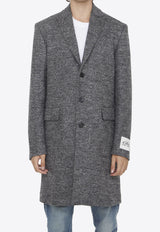 Diagonal Weave Single-Breasted Wool Coat