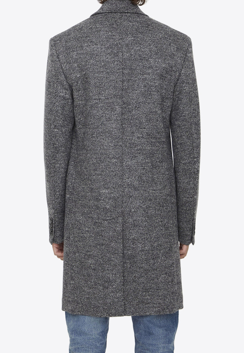 Diagonal Weave Single-Breasted Wool Coat