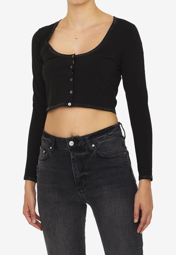 Cropped Cardigan Top with Logo Crystals
