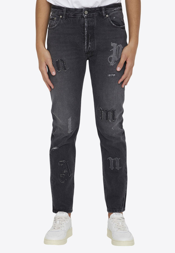 Slim-Leg Jeans with Logo Patches