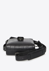 Four-Stitch Crossbody Bag in Croc-Embossed Leather