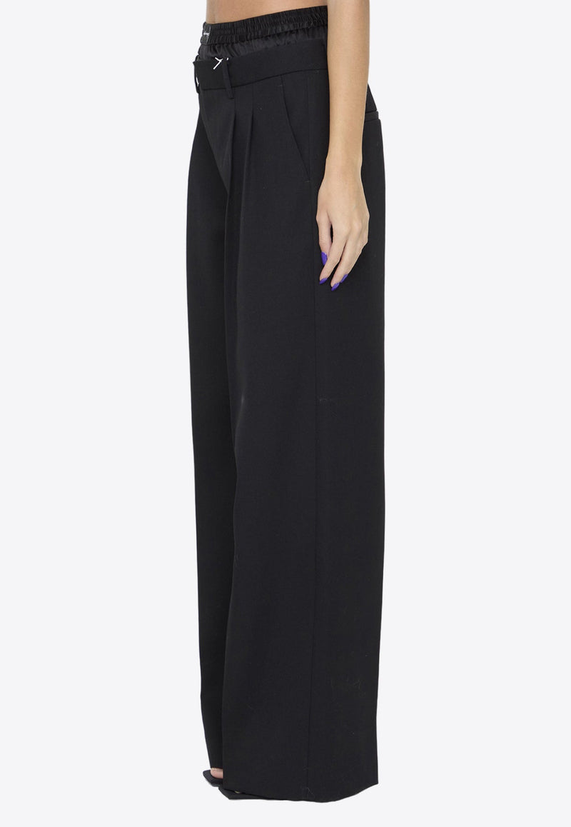 Layered Wide-Leg Wool Pants