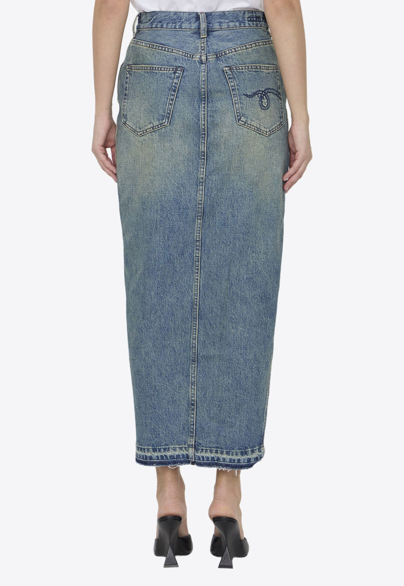 Devon Side-Slit Denim Midi Skirt