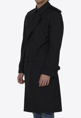 Double-Breasted Long Silk Trench Coat