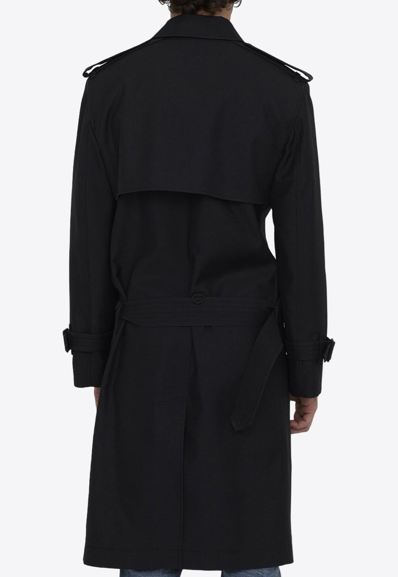 Double-Breasted Long Silk Trench Coat