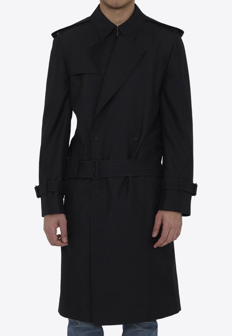 Double-Breasted Long Silk Trench Coat