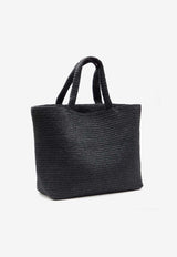 Logo Embroidered Raffia Tote Bag