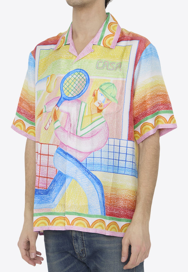 Crayon Tennis Player Bowling Shirt
