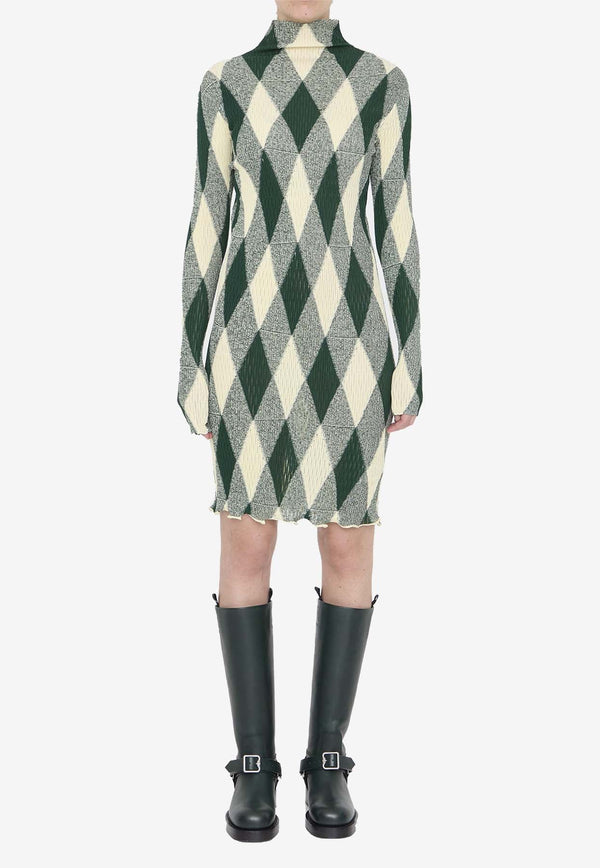 Ribbed Knit Argyle Midi Dress