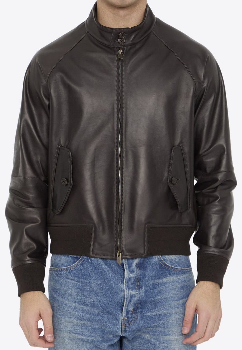 Leather Zip-Up Bomber Jacket