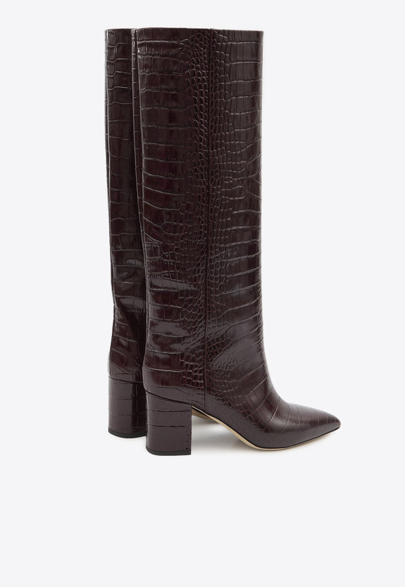Anja 70 Croc-Embossed Leather Knee-High Boots