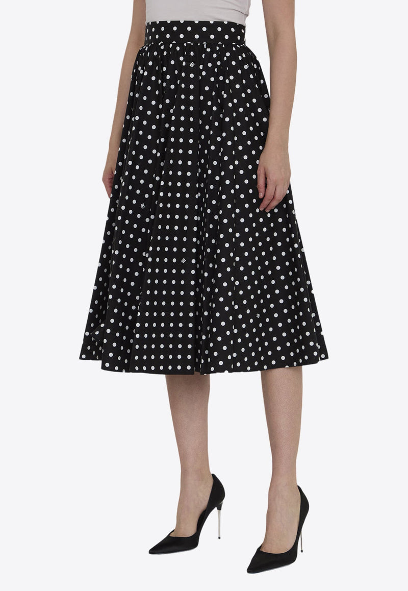 Polka-Dot Print A-line Midi Skirt