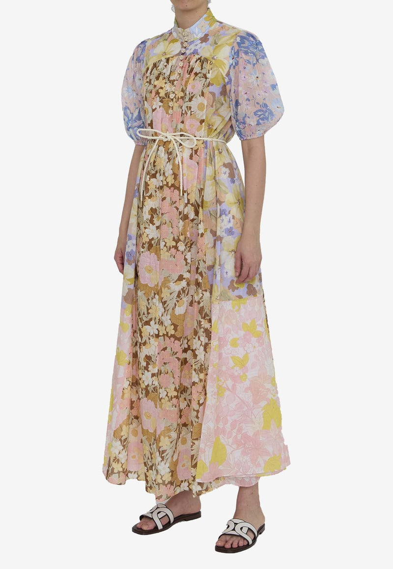 Floral Print Puff-Sleeved Maxi Dress