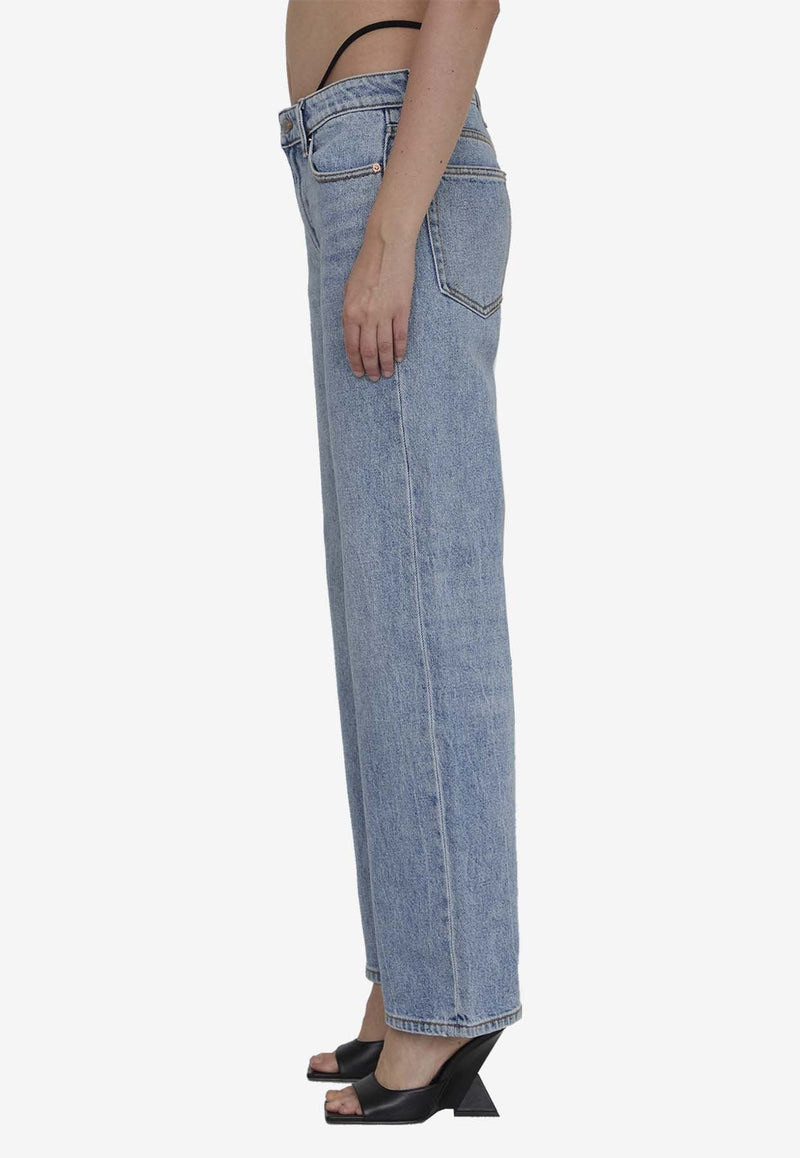 Thong-Detail Straight-Leg Jeans