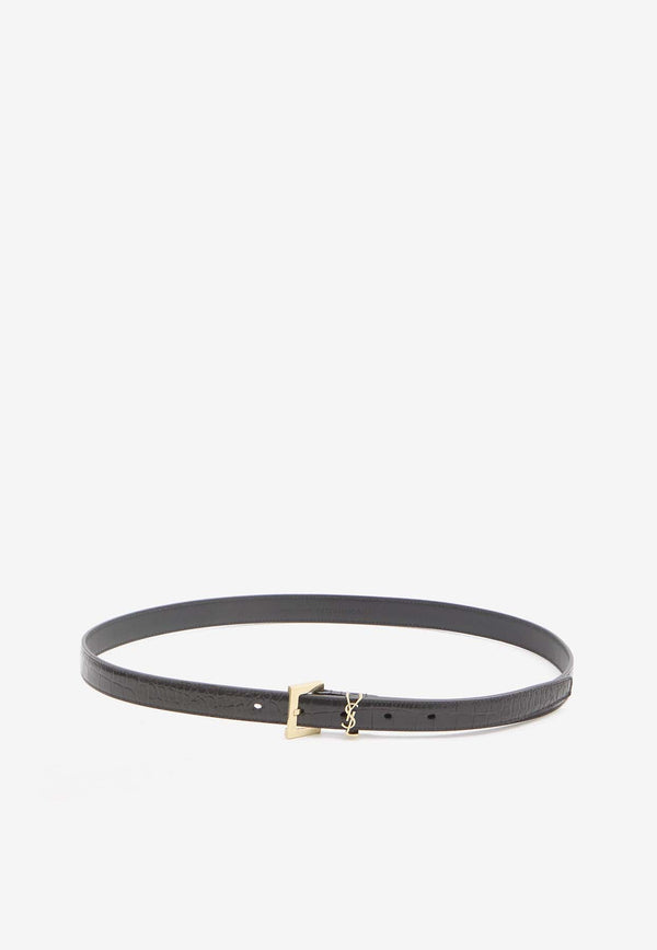 Cassandre Croc-Embossed Leather Thin Belt