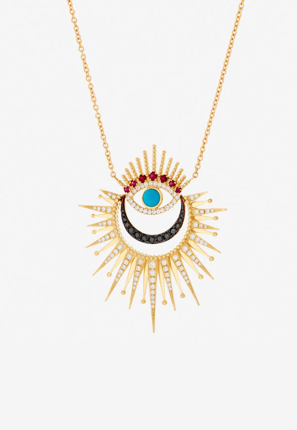 Written In The Stars Collection Maxi Luminous Evil Eye Diamond Necklace in 18-karat Yellow Gold