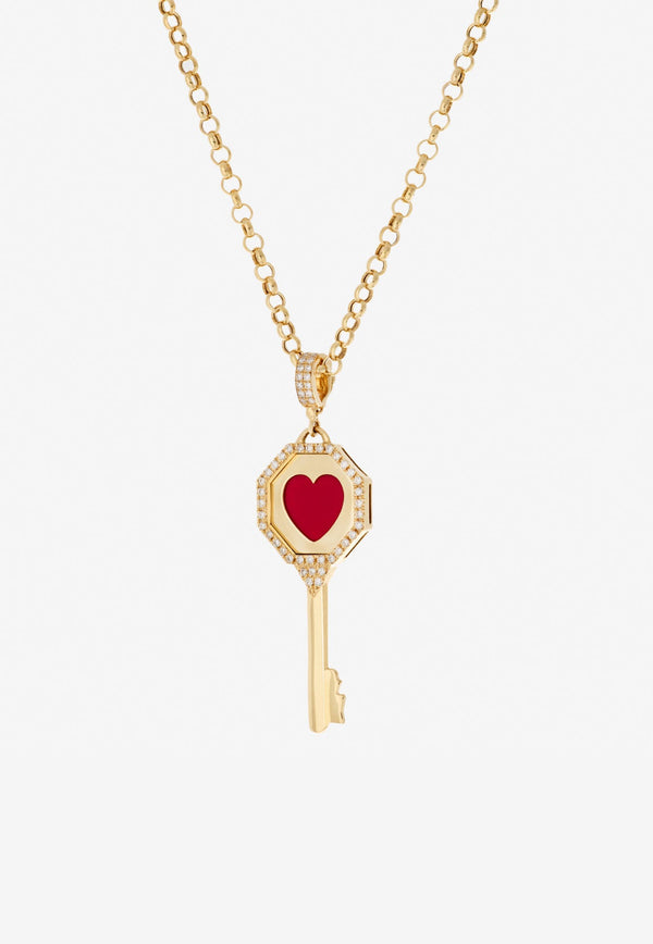 Written In The Stars Collection Key To Your Heart Pendant Necklace in 18-karat Yellow Gold with White Diamonds