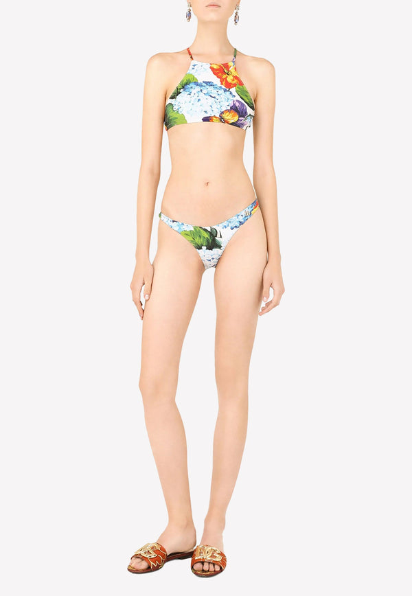 Halterneck Hydrangea Print Bikini
