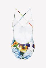 Hydrangea Print One-Piece Swimsuit