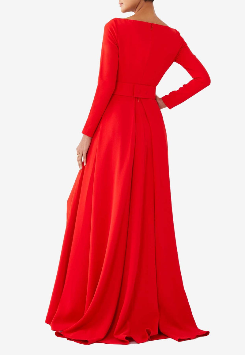 Shayla Belted Crepe Gown